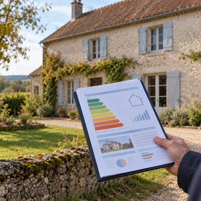 Rapport DPE présenté devant une maison ancienne dans la Nièvre